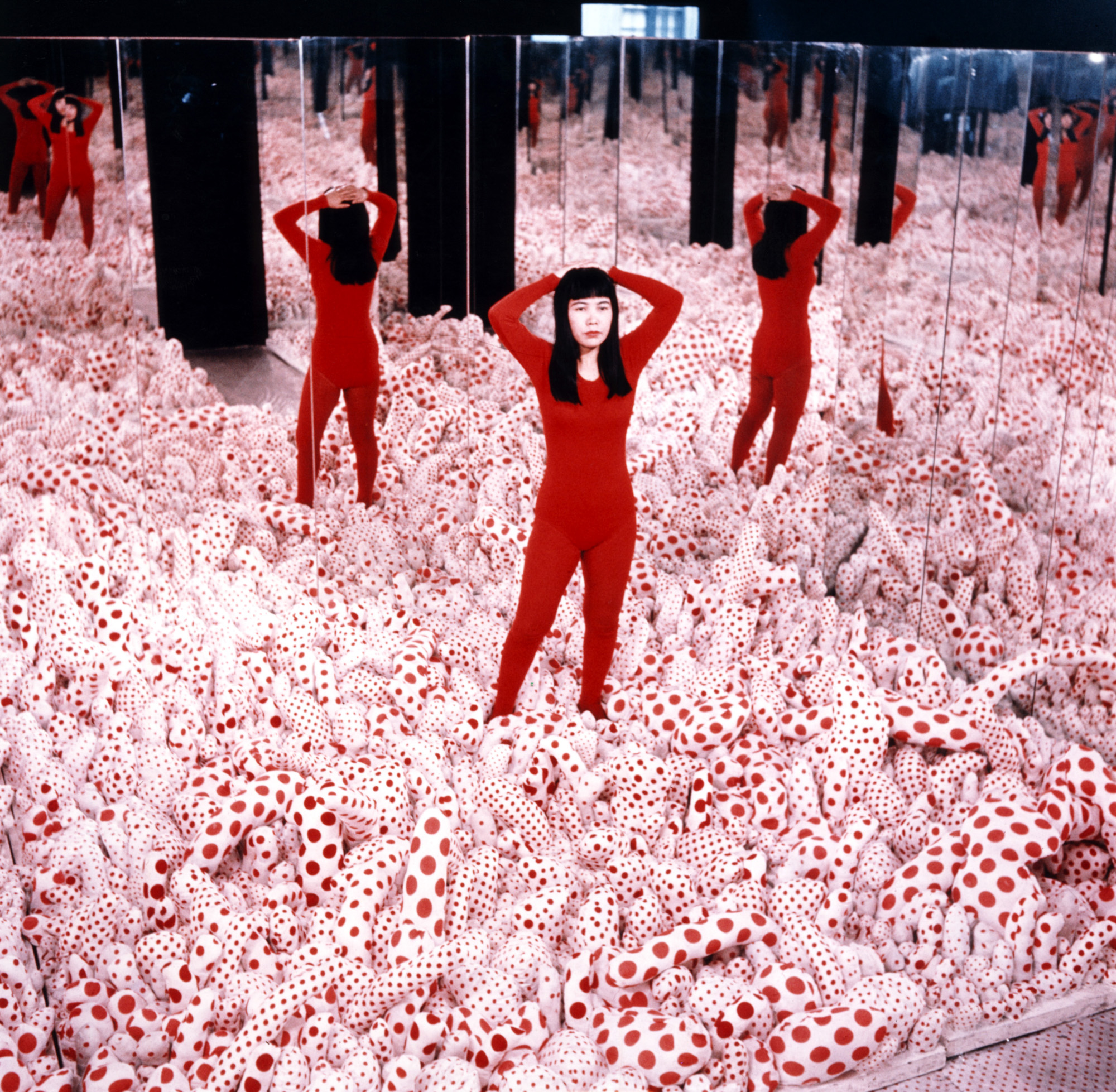 TOKYO, JAPAN - January 18, 2023: Model of Yayoi Kusama in pop-up